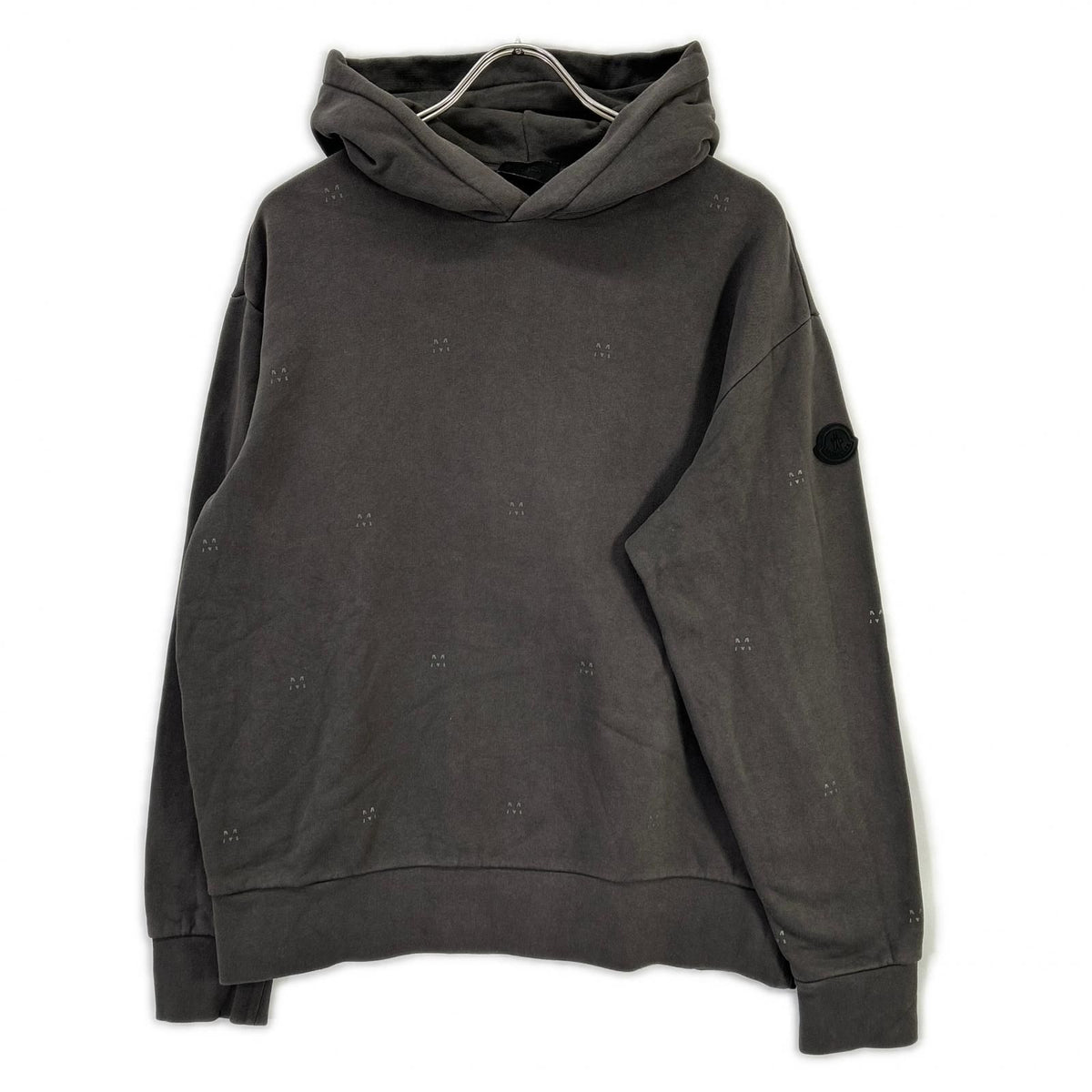 Moncler Hoodie Gray Cotton M Logo Sweatshirt Pullover