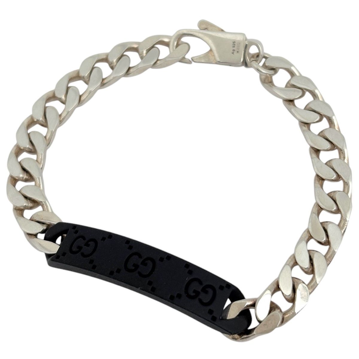 Gucci Logo Bracelet Plate 925 Sterling Silver Black