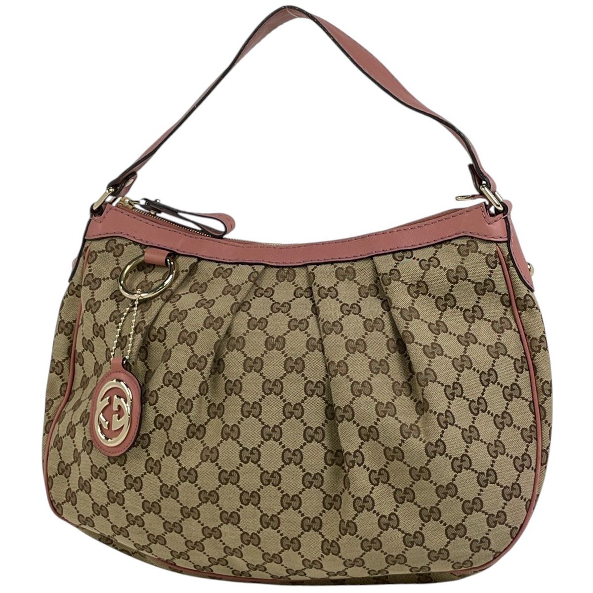Gucci GG Pattern Ski Shoulder Bag Canvas Beige Pink