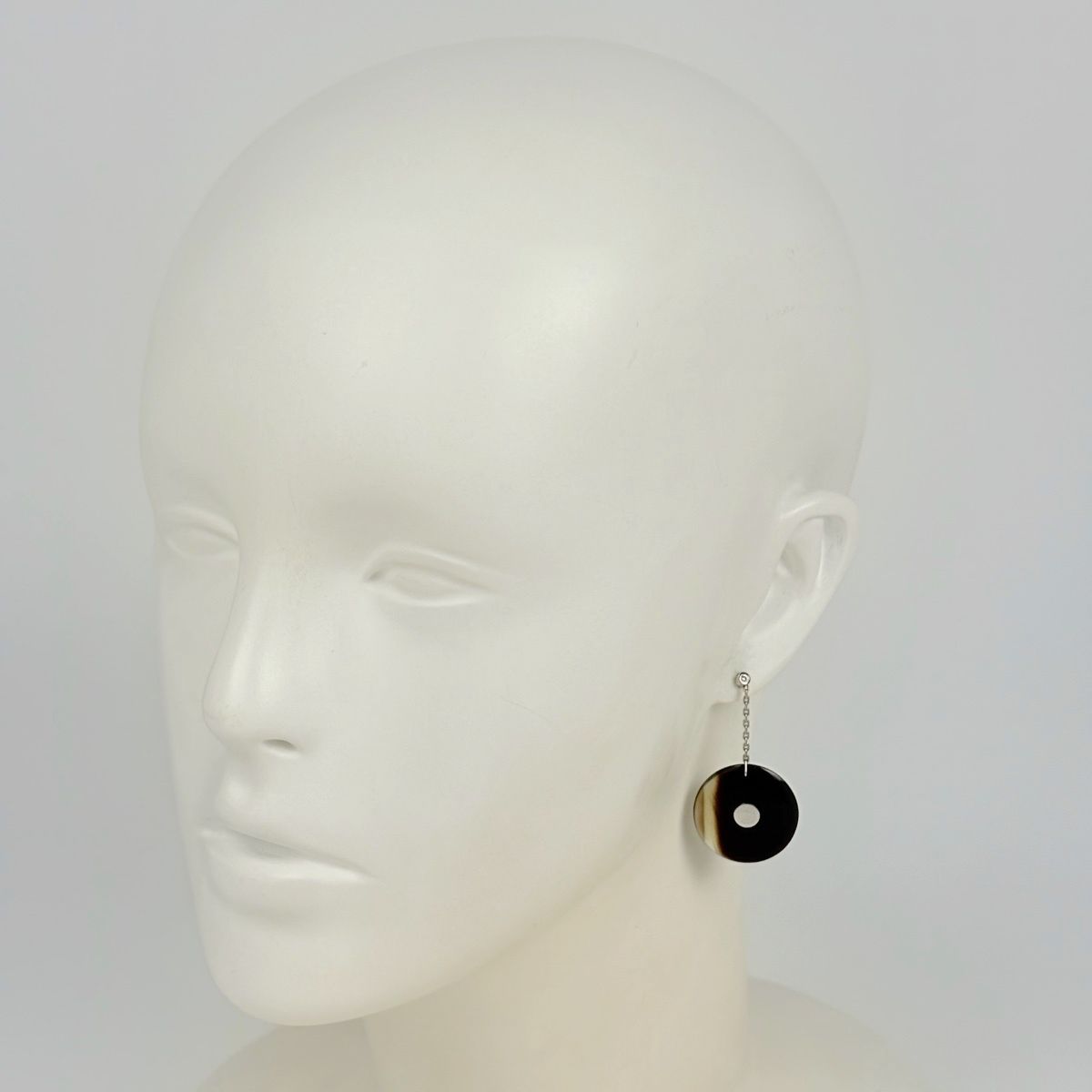 Hermes Buffalo Horn Earrings Swing Series Metal Silver Brown — view 4