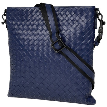 Bottega Veneta Intrecciato Shoulder Bag Leather Blue