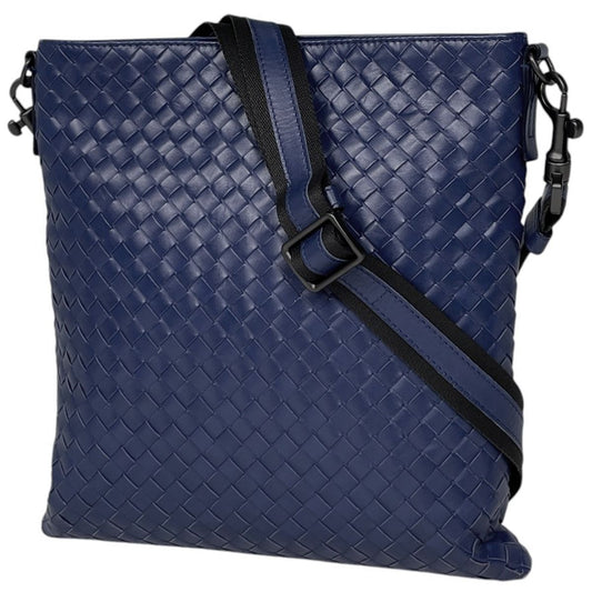 Bottega Veneta Intrecciato Shoulder Bag Leather Blue