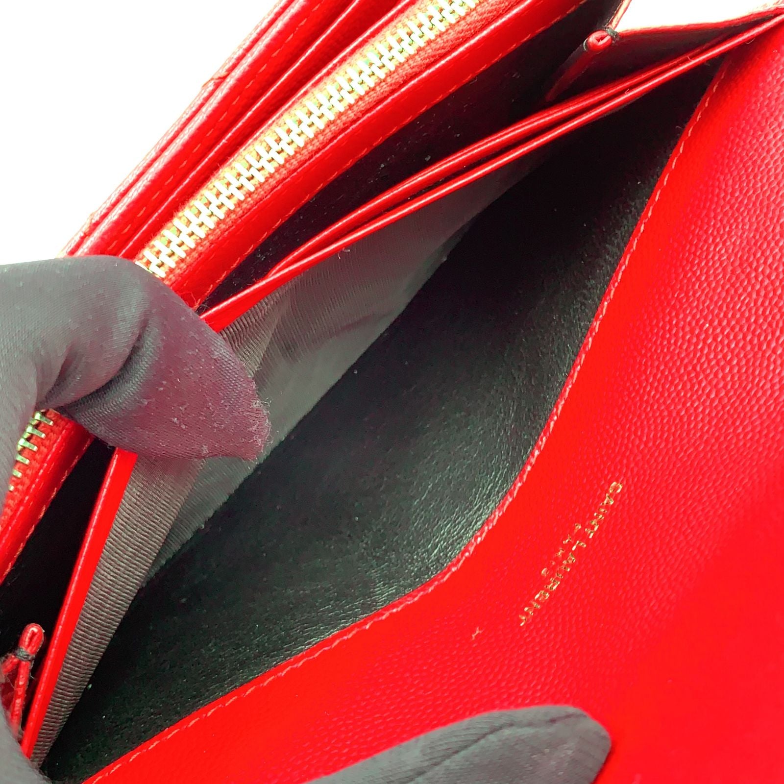 Saint Laurent Paris Monogram Large Flap Leather Red Wallet Gold — view 6