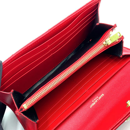 Saint Laurent Paris Monogram Large Flap Leather Red Wallet Gold — view 3