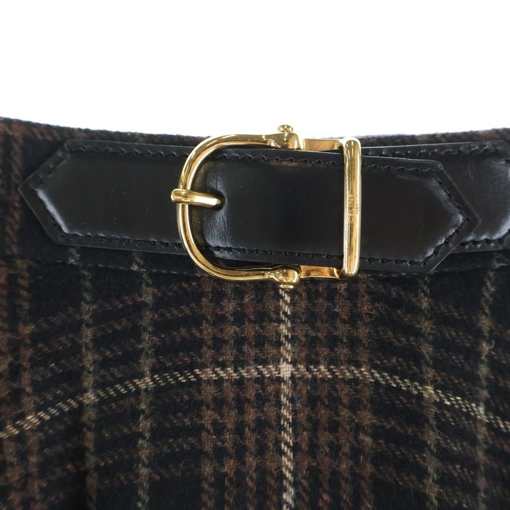 Celine Belt with Buckle Flannel Check Midi Skirt 34 — view 5