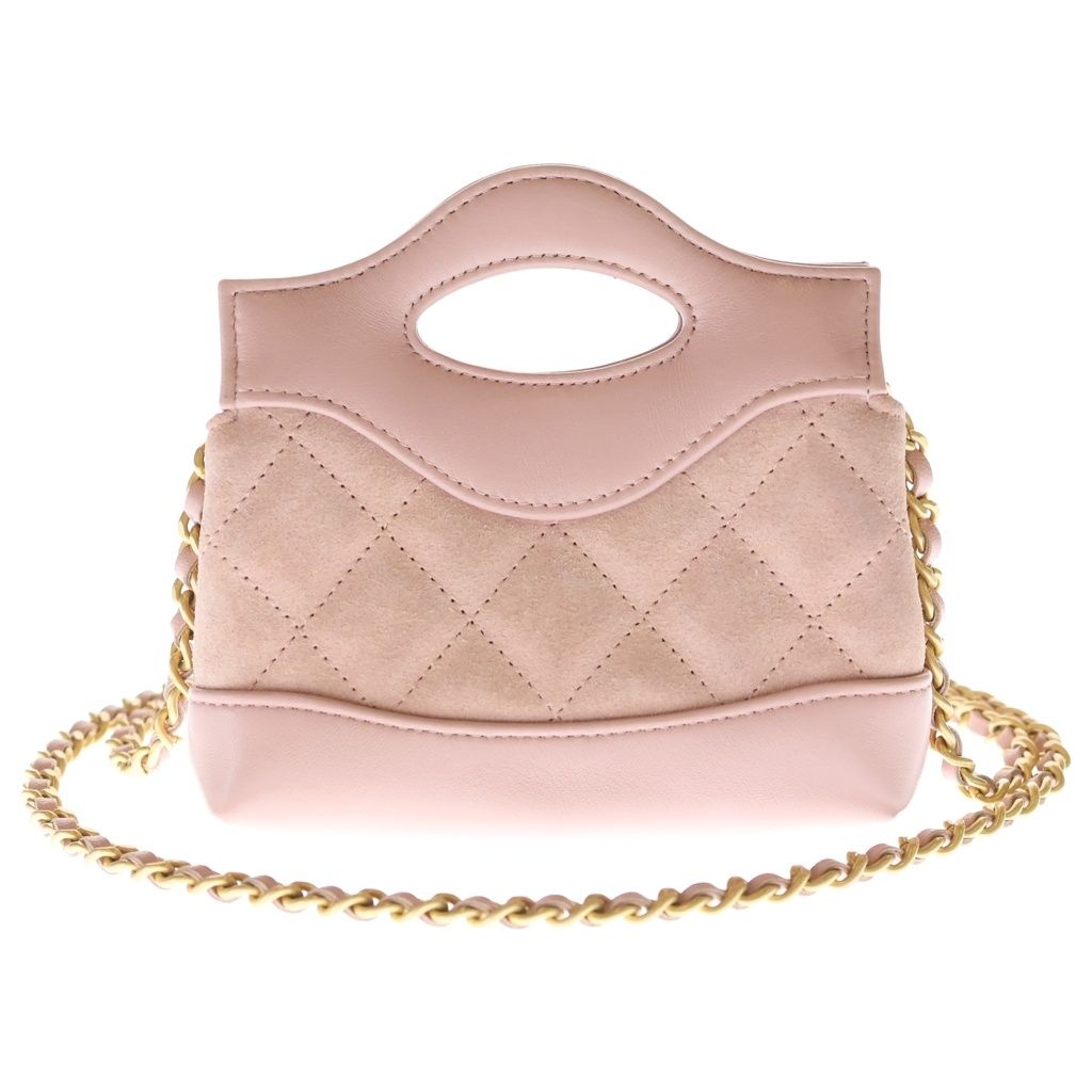 Chanel CC Logo Chain Mini Shoulder Bag Pink Leather Suede Gold — view 2