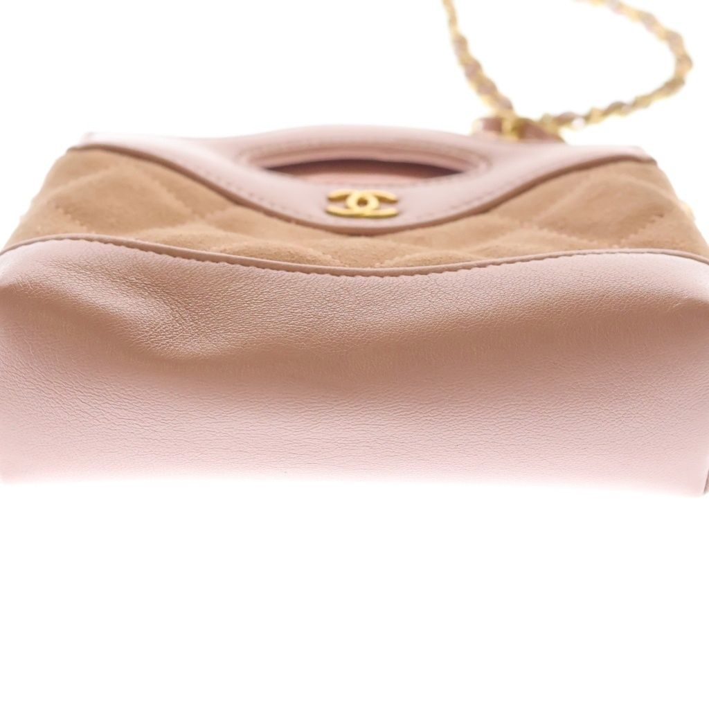 Chanel CC Logo Chain Mini Shoulder Bag Pink Leather Suede Gold — view 4