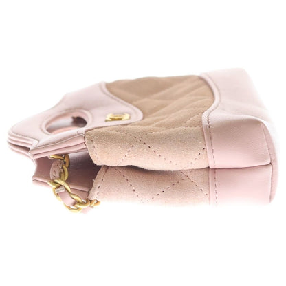 Chanel CC Logo Chain Mini Shoulder Bag Pink Leather Suede Gold — view 3