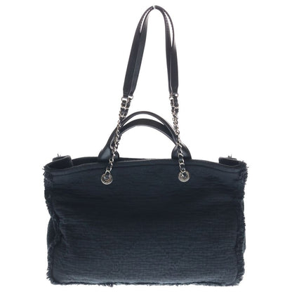 Chanel Deauville Large Chain Tote Bag Black Canvas Silver — view 2