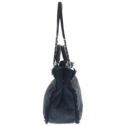 Chanel Deauville Large Chain Tote Bag Black Canvas Silver — view 3
