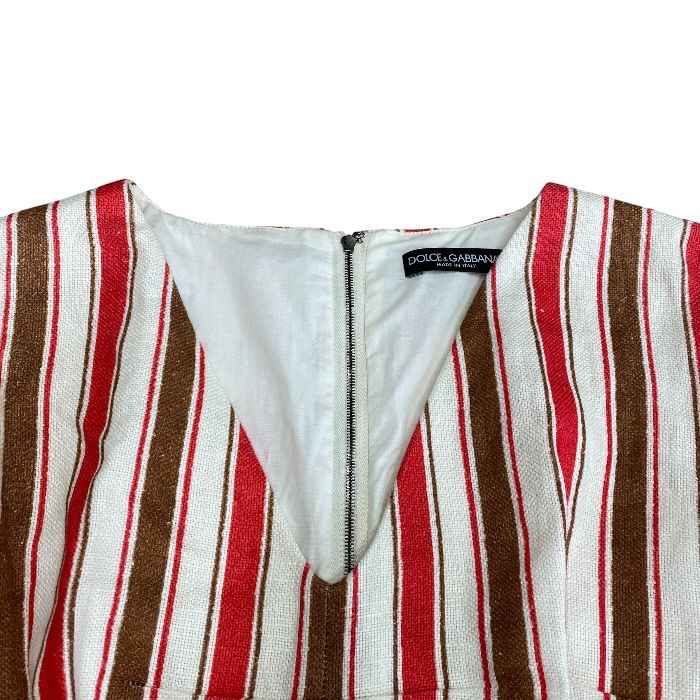 Dolce & Gabbana Sicilian Line Striped Dress Linen Red White 38 Gorgeous High — view 5