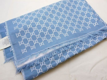 Gucci GG Lame Shawl Cotton Rayon Light Blue Scarf