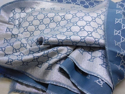 Gucci GG Lame Shawl Cotton Rayon Light Blue Scarf — view 4