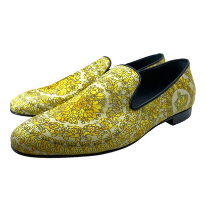 Versace Barocco Loafers Slip on Shoes Silk Cotton Yellow High Quality Comfortabl