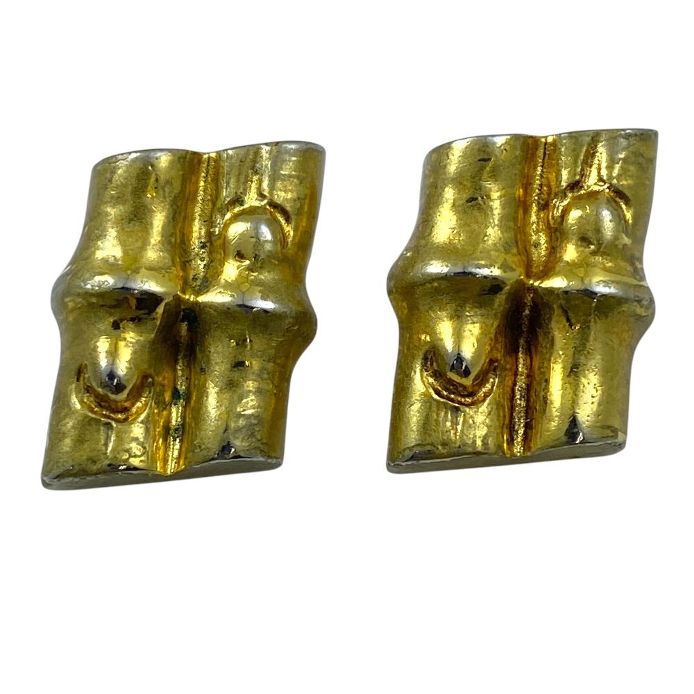 Hermes Vintage Earrings Bamboo Motif Metal Gold Gorgeous Presence