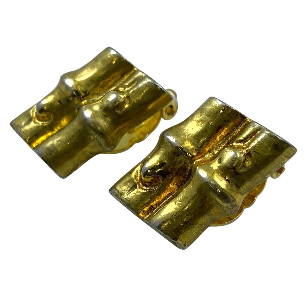 Hermes Vintage Earrings Bamboo Motif Metal Gold Gorgeous Presence — view 3