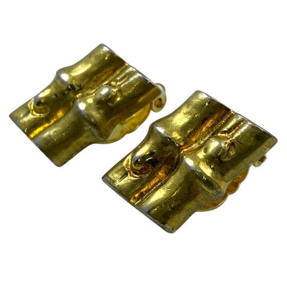 Hermes Vintage Earrings Bamboo Motif Metal Gold Gorgeous Presence — view 3