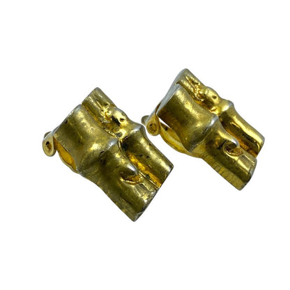 Hermes Vintage Earrings Bamboo Motif Metal Gold Gorgeous Presence — view 4