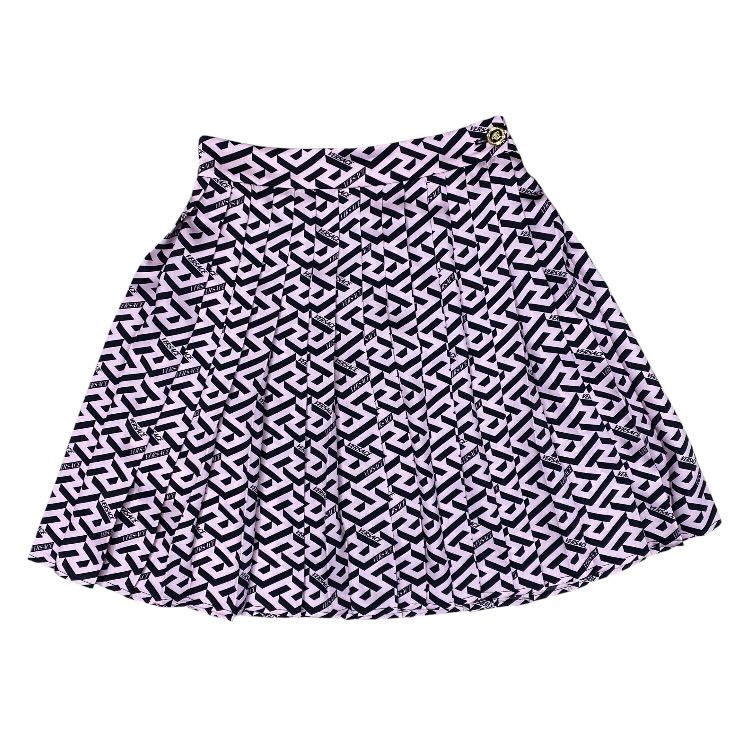 Versace la Greca Pleats Mini Skirt Polyester Pink Black Fine Contemporary