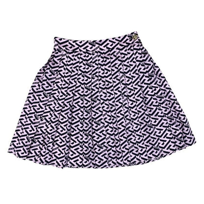 Versace la Greca Pleats Mini Skirt Polyester Pink Black Fine Contemporary