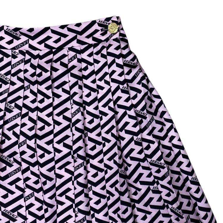 Versace la Greca Pleats Mini Skirt Polyester Pink Black Fine Contemporary — view 3