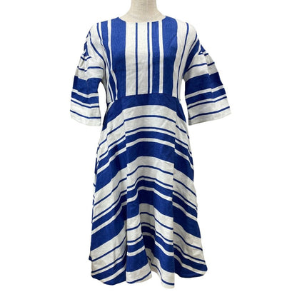 Dolce & Gabbana Striped Dress Linen Blue White