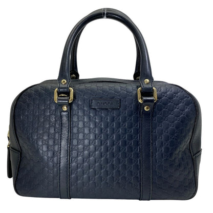 Gucci Micro Guccissima Mini Boston Bag GG Embossed Leather Navy Silver Going