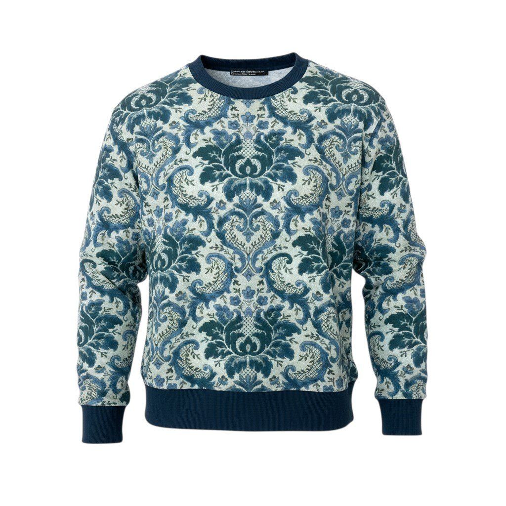 Dolce & Gabbana D&G Long Sleeve Sweatshirt Crew Neck Floral Pattern 44 Navy