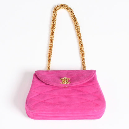 Chanel Mini Bag CC Logo Stitch Suede Pink Turnlock Gold