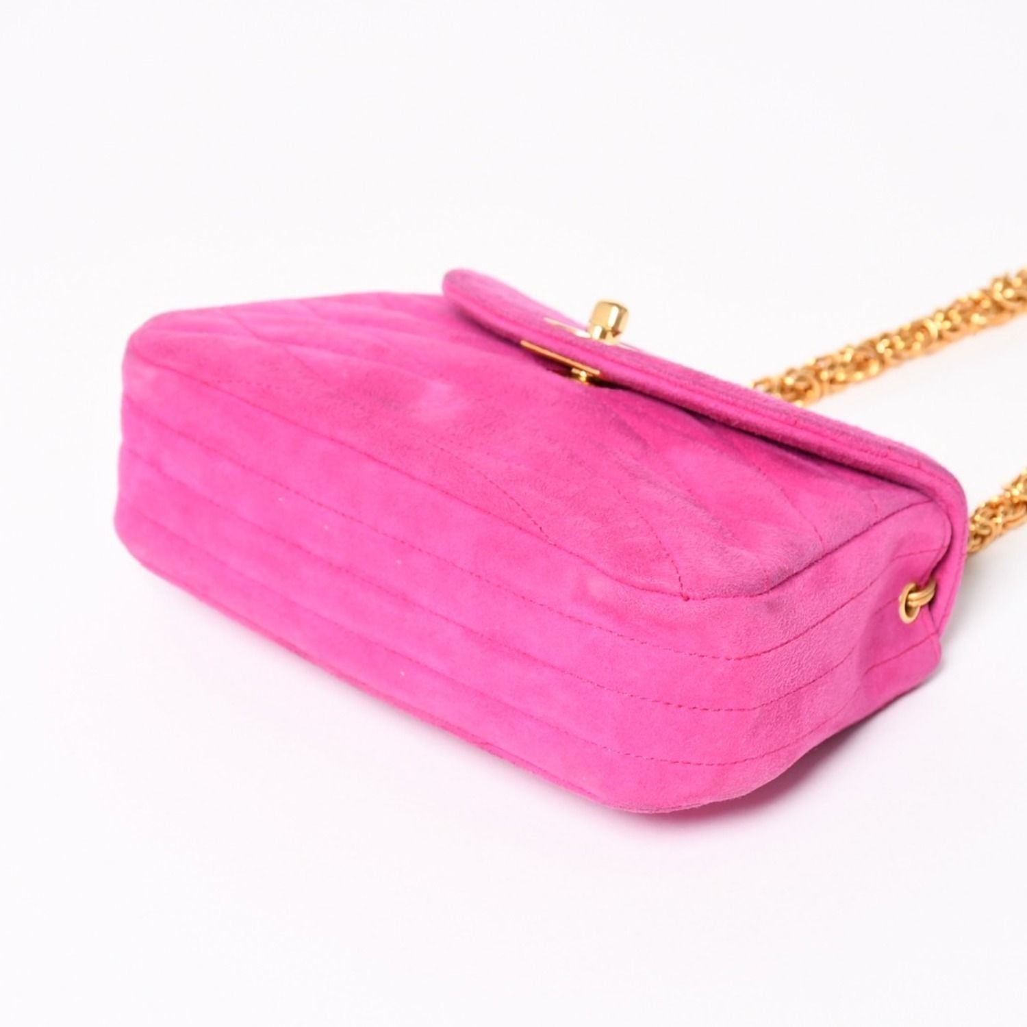 Chanel Mini Bag CC Logo Stitch Suede Pink Turnlock Gold — view 8