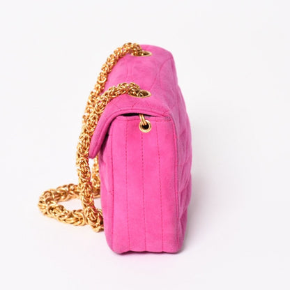 Chanel Mini Bag CC Logo Stitch Suede Pink Turnlock Gold — view 4