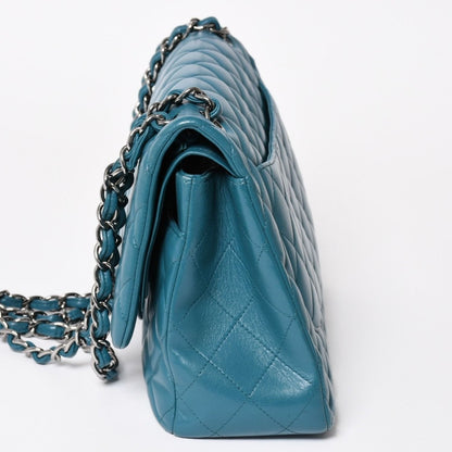 Chanel Maxi Quilted 30 Double Flap Chain Shoulder Bag CC Logo Lambskin Turquoise — view 5