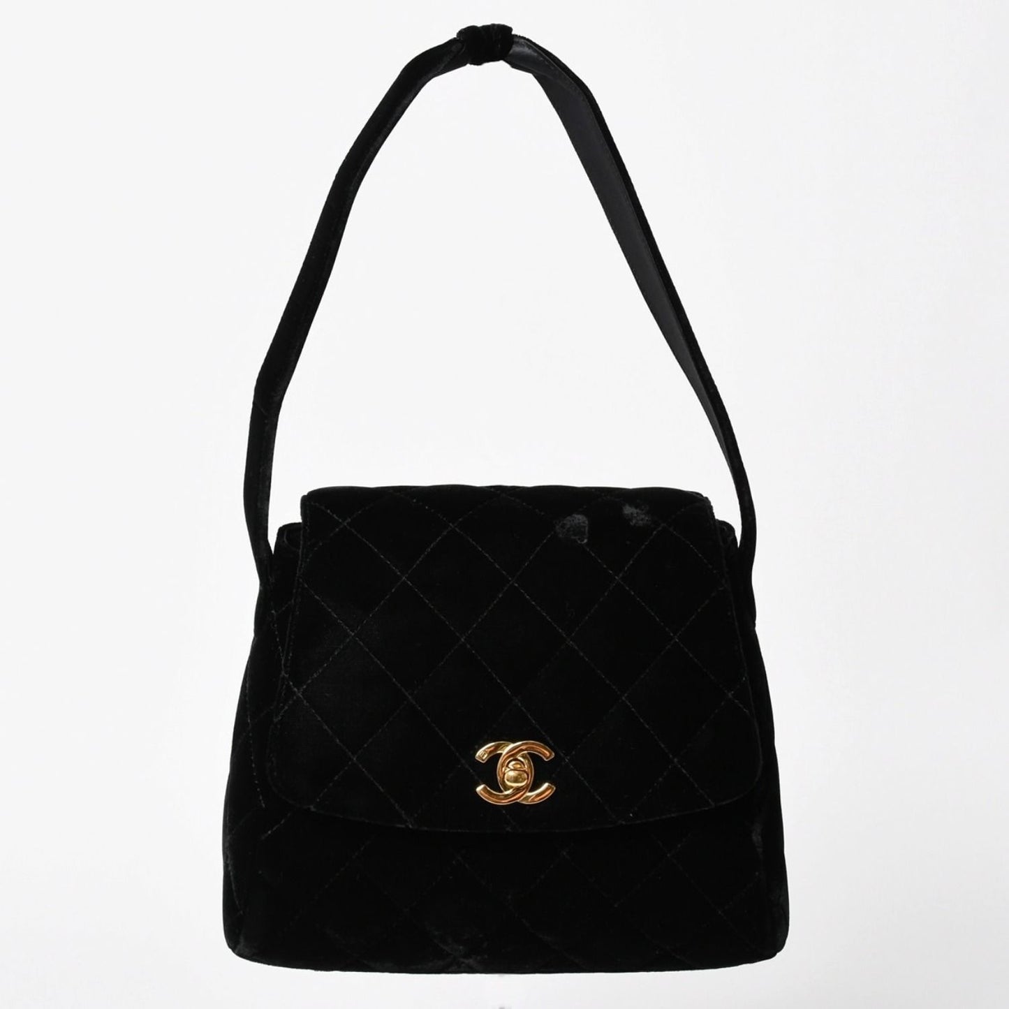 Chanel Bag CC Logo Velvet Quilted Turnlock Black Gold