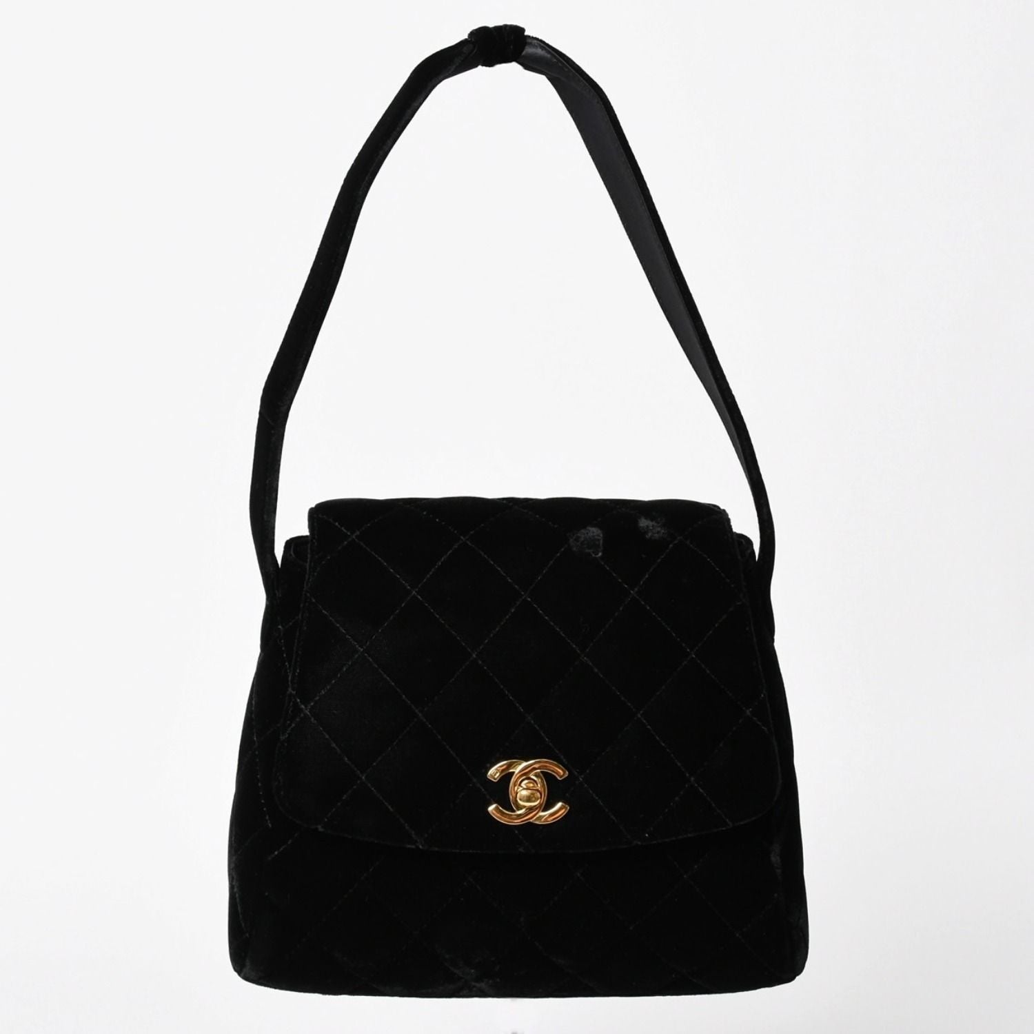 Chanel Bag CC Logo Velvet Quilted Turnlock Black Gold