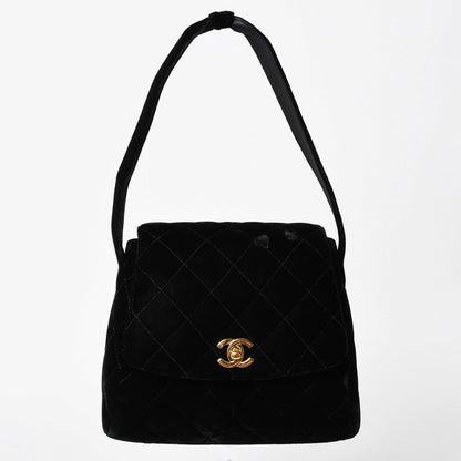 Chanel Bag CC Logo Velvet Quilted Turnlock Black Gold