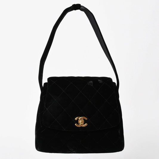 Chanel Bag CC Logo Velvet Quilted Turnlock Black Gold