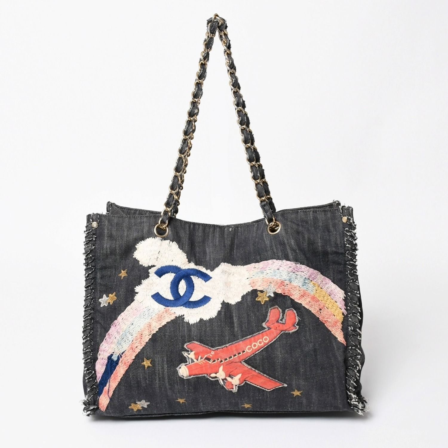 Chanel Chain Tote Bag Night Flight Embroidery CC Logo Denim