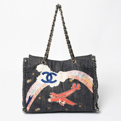 Chanel Chain Tote Bag Night Flight Embroidery CC Logo Denim