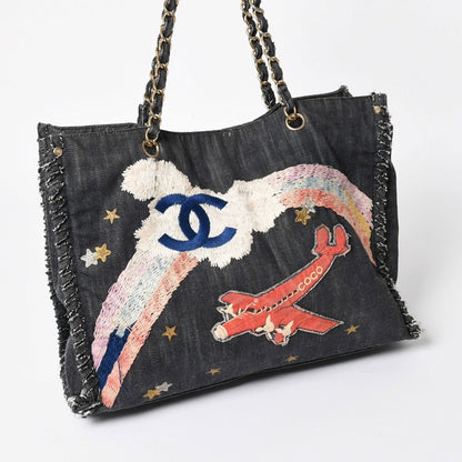 Chanel Chain Tote Bag Night Flight Embroidery CC Logo Denim — view 3
