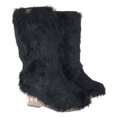 Chanel Fantasy Black Silver Acrylic Polyester Boots 37 — view 3