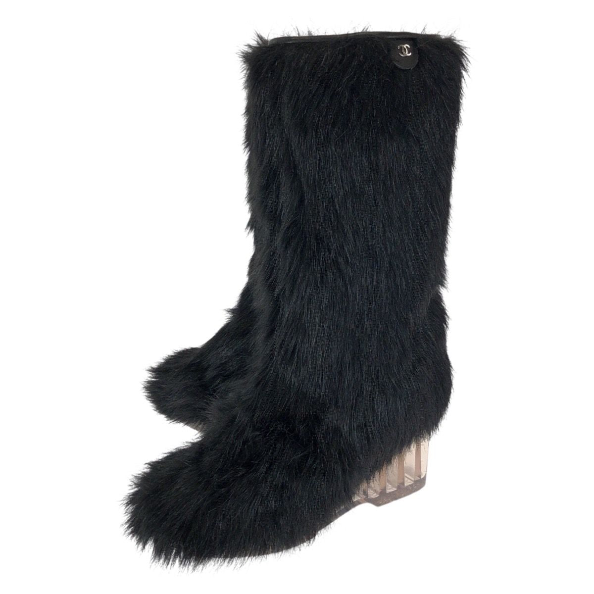 Chanel Fantasy Black Silver Acrylic Polyester Boots 37