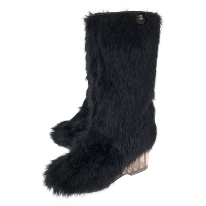 Chanel Fantasy Black Silver Acrylic Polyester Boots 37