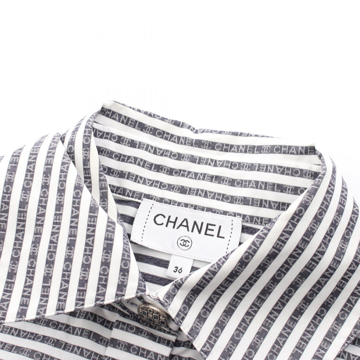 Chanel CC Logo Button Border Long Sleeve Cotton Shirt — view 7