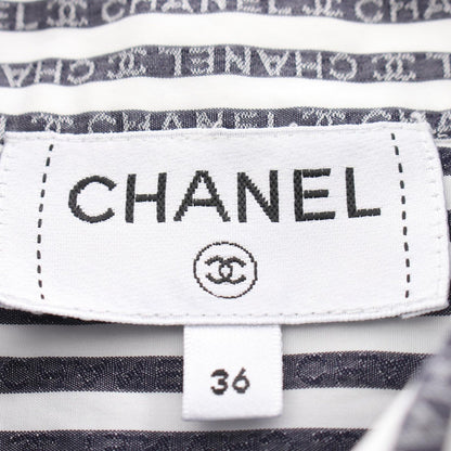 Chanel CC Logo Button Border Long Sleeve Cotton Shirt — view 3