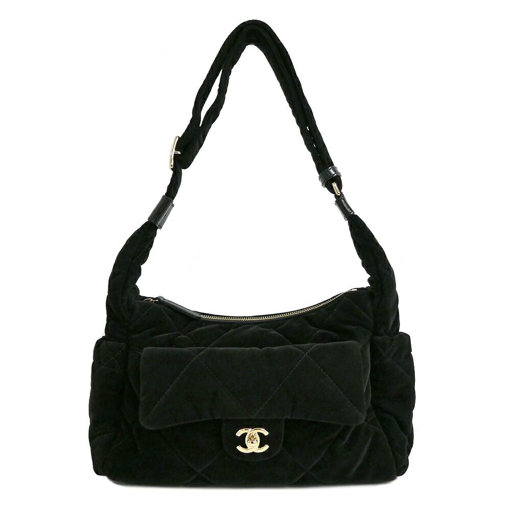 Chanel Large Bowling Bag Velvet Effect Nylon Black