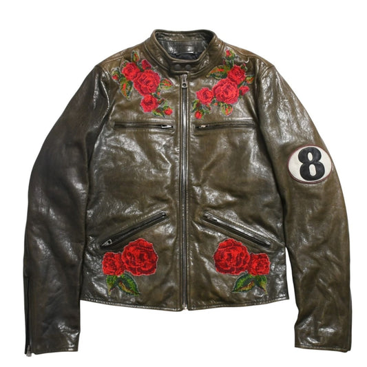 Dolce & Gabbana Silk Lambskin Jacket Khaki Red Silver