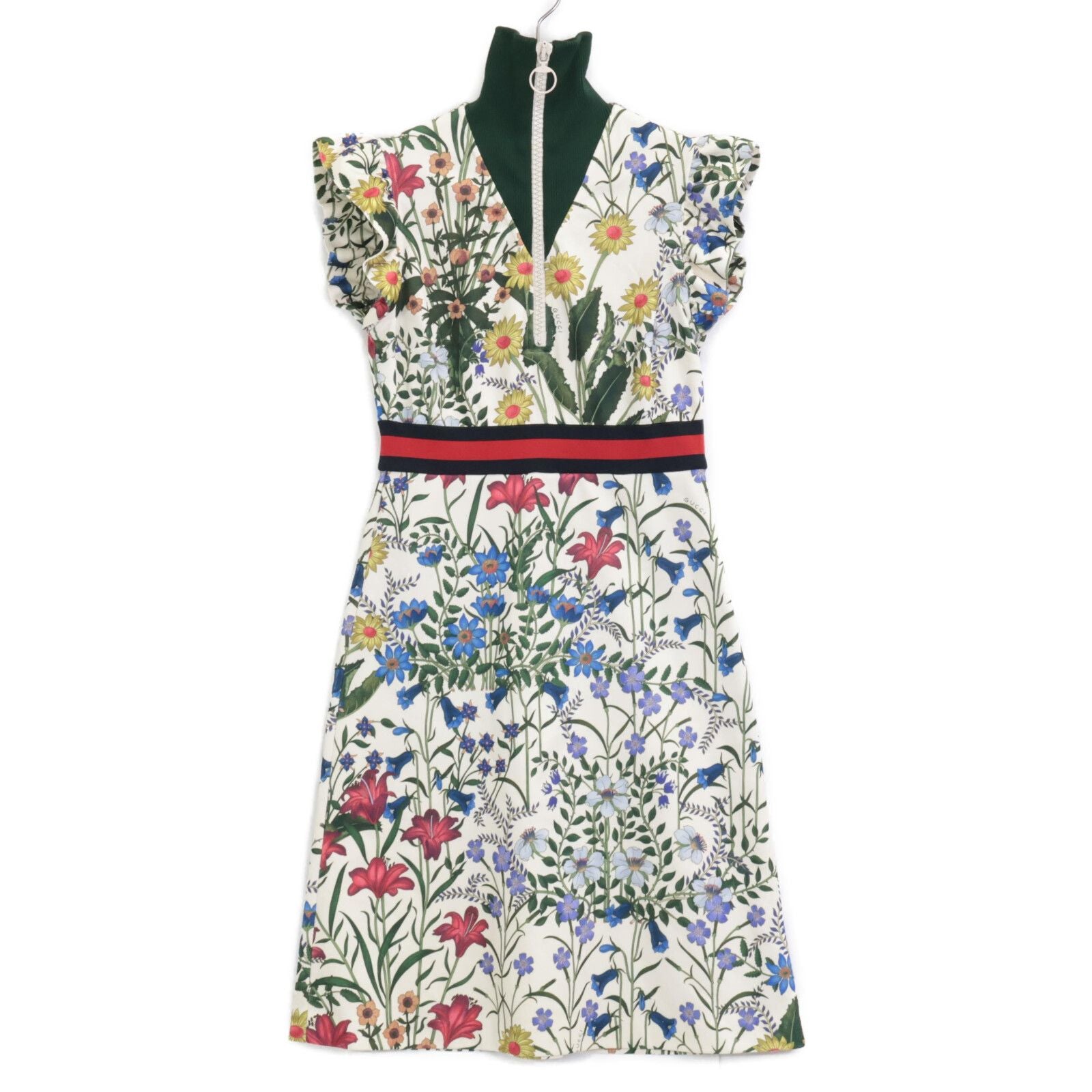 Gucci White Flower Print Frill Sleeve Jersey Dress XS