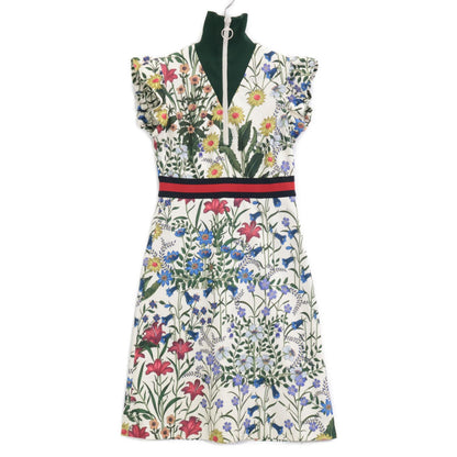 Gucci White Flower Print Frill Sleeve Jersey Dress XS