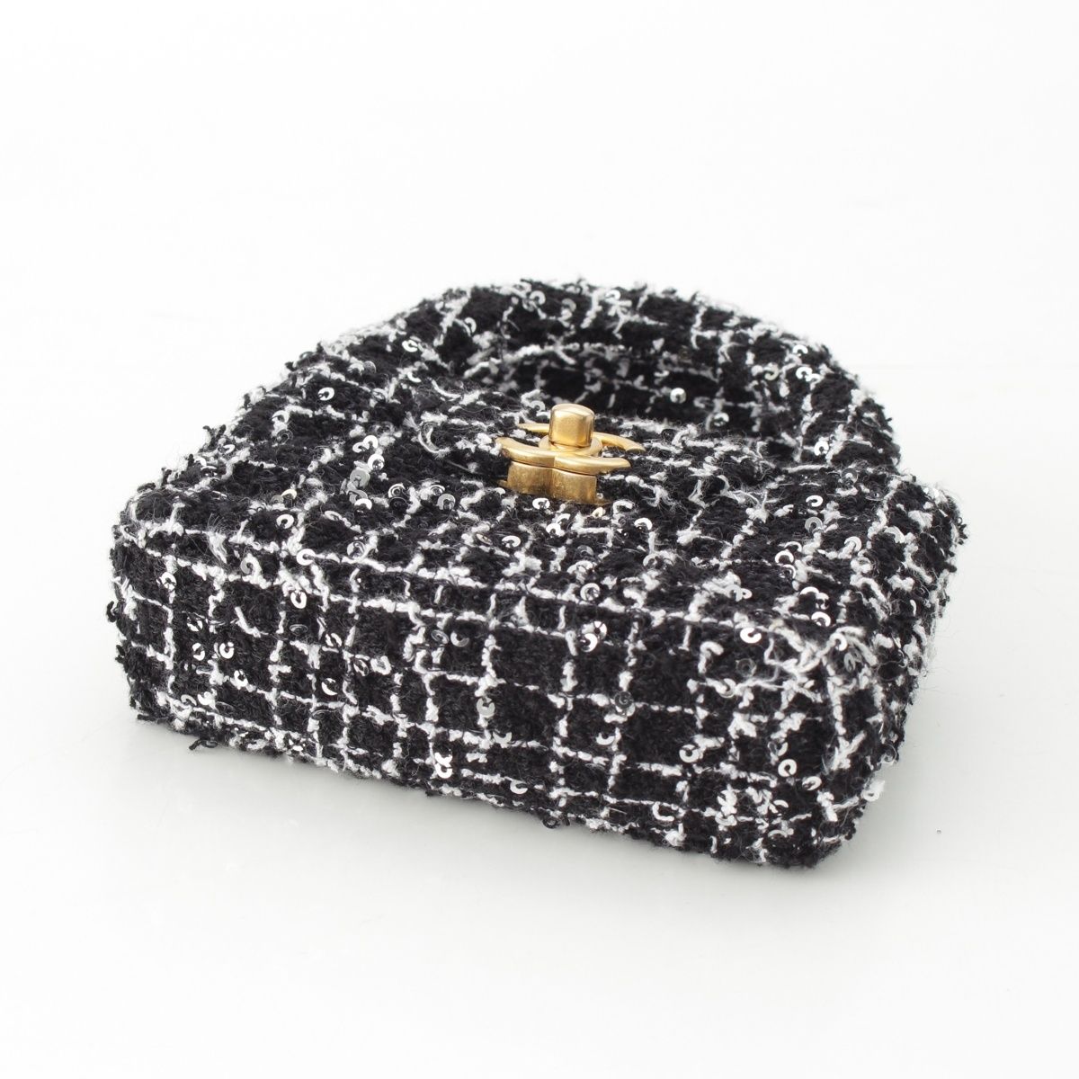 Chanel Tweed Sequin Mini Shopping Coco Handle Chain Shoulder Bag Black White — view 5