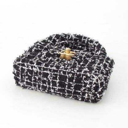Chanel Tweed Sequin Mini Shopping Coco Handle Chain Shoulder Bag Black White — view 5